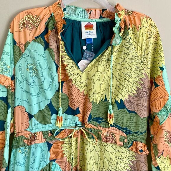 NEW Farm Rio Anthropologie Long Sleeve Floral Midi Dress Beaded Tassel Size XS - Picture 8 of 16